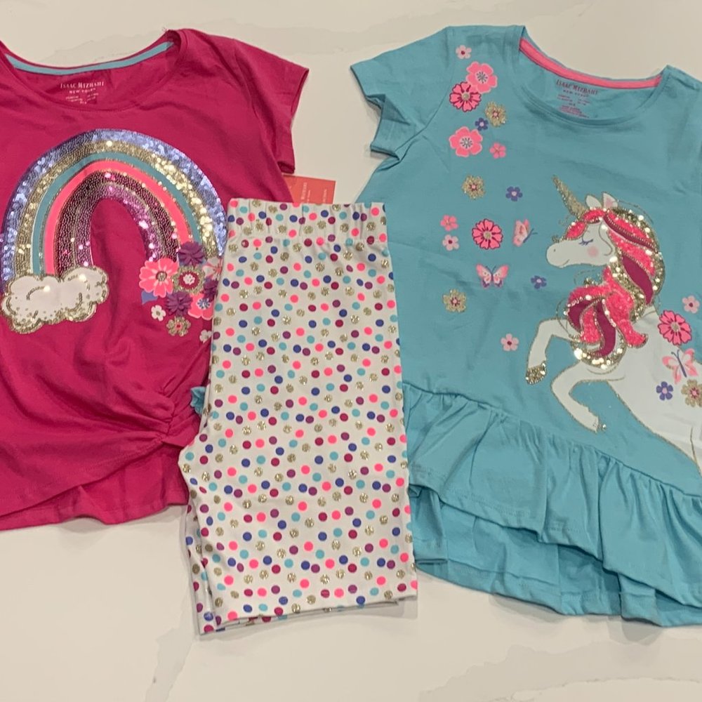 NWT Isaac Mizrahi 3pc Sequin Glitter Rainbow/Unicorn set